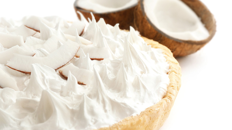 Coconut cream pie with coconut halves