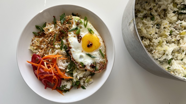 assembled fried egg rice bowl