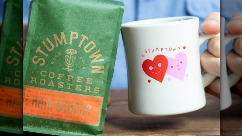 Stumptown coffee on a shelf