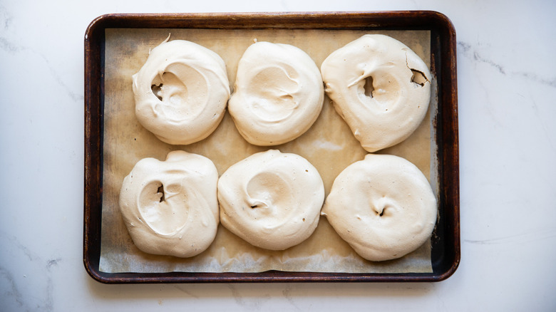 Baked espresso pavlova on tray