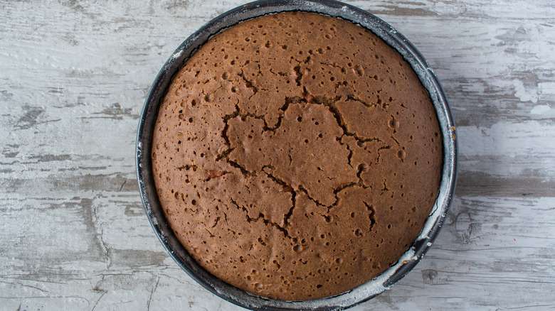 baked chocolate cake in pan