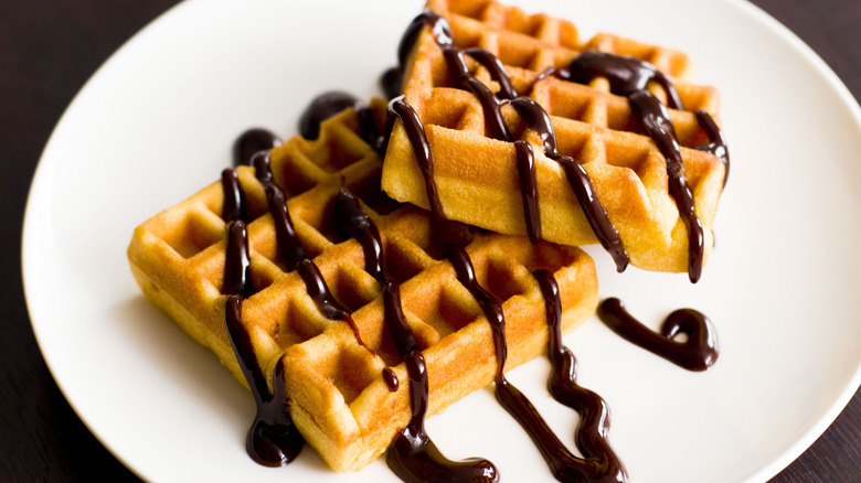 Waffles with mocha sauce drizzle 