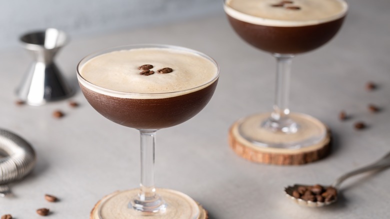 Espresso martinis with coffee beans