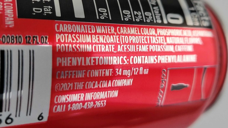 Coke Zero ingredients label