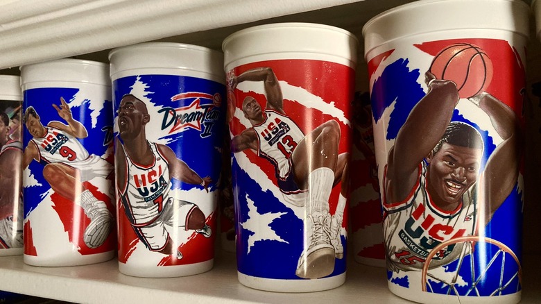 basketball cups on shelf