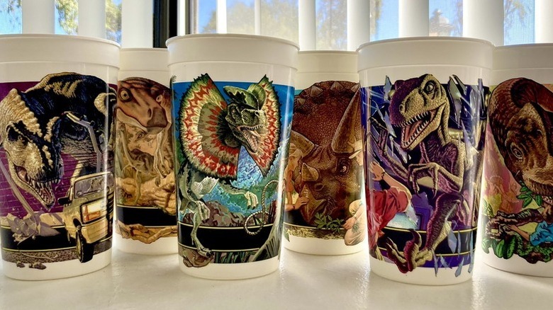 Jurassic Park cups on counter