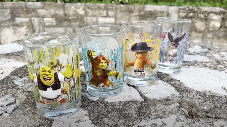 four Shrek glasses