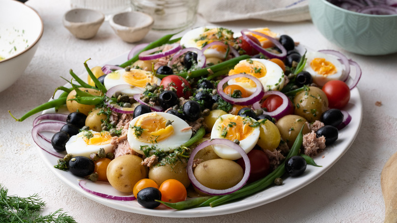 colorful niçoise salad in dish 