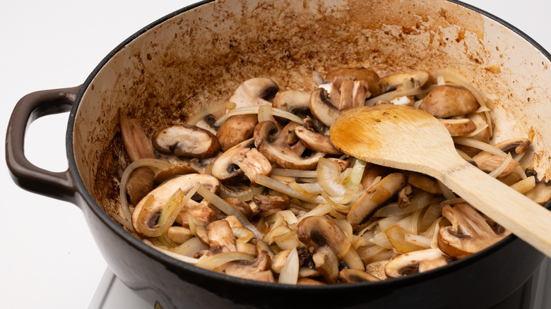 Sautéing mushrooms and onions