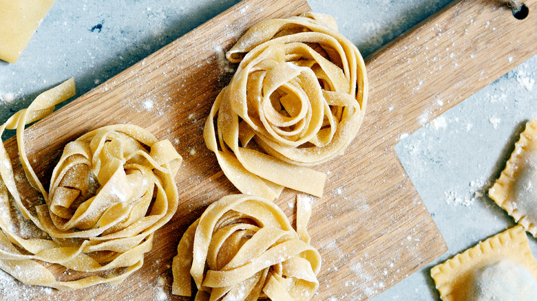 Homemade pasta on a board