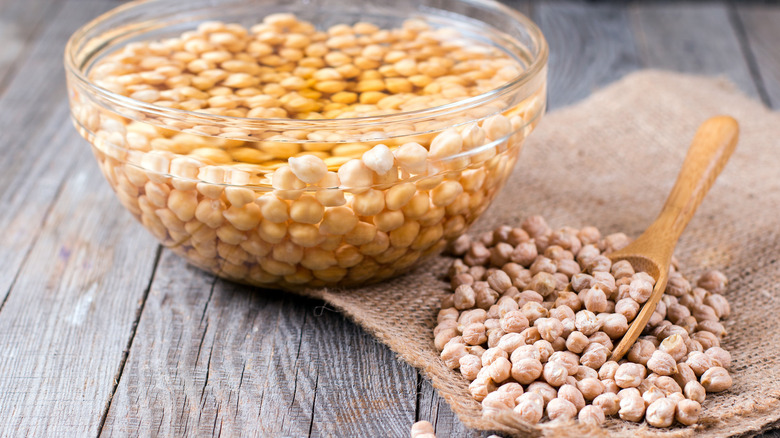 Bowl of chickpeas being soaked 