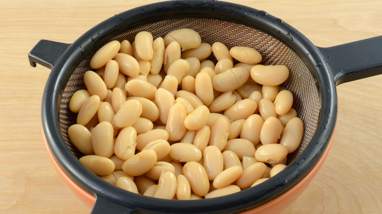 Cannellini beans rinsed in a colander 