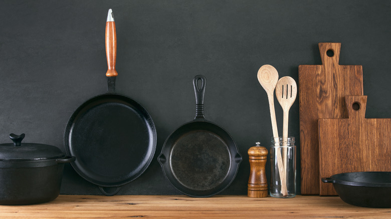 Cast iron pans, cutting boards