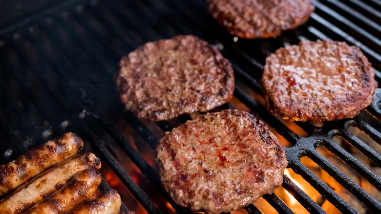Hamburger patties on a grill