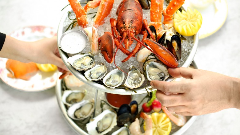 Seafood tower at party