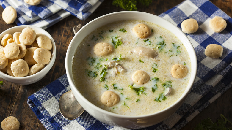 Oyster stew in bowl