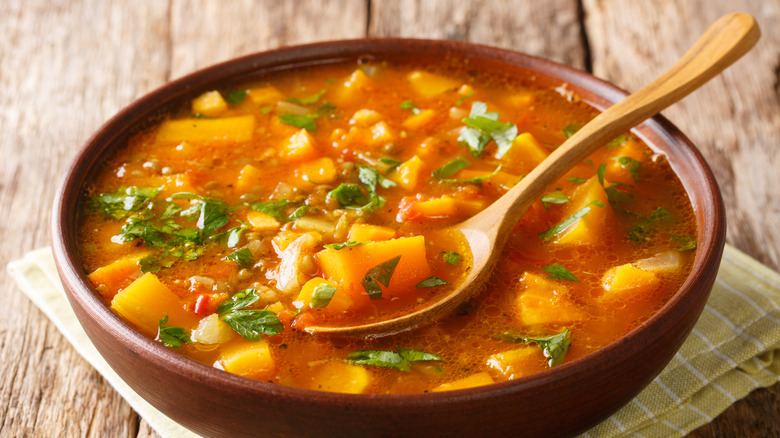 Fresh herbs in soup