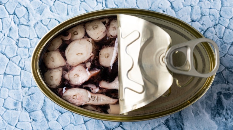 half open can of octopus