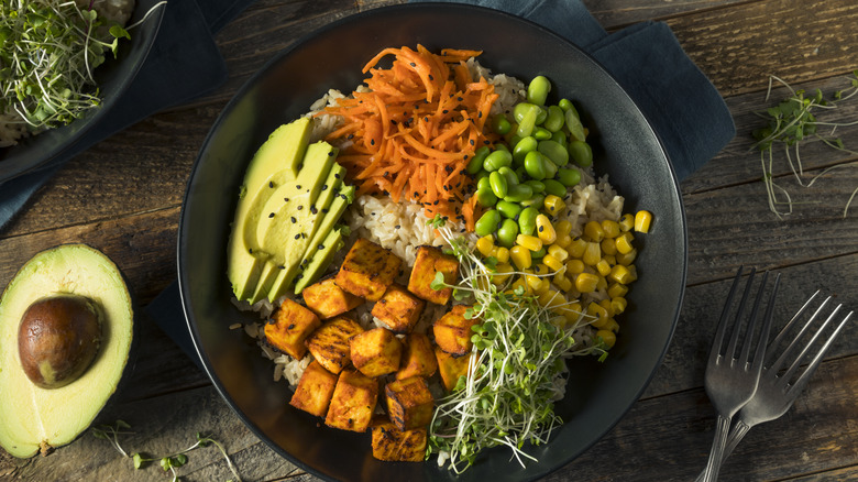 Mixed Buddha bowl with tofu