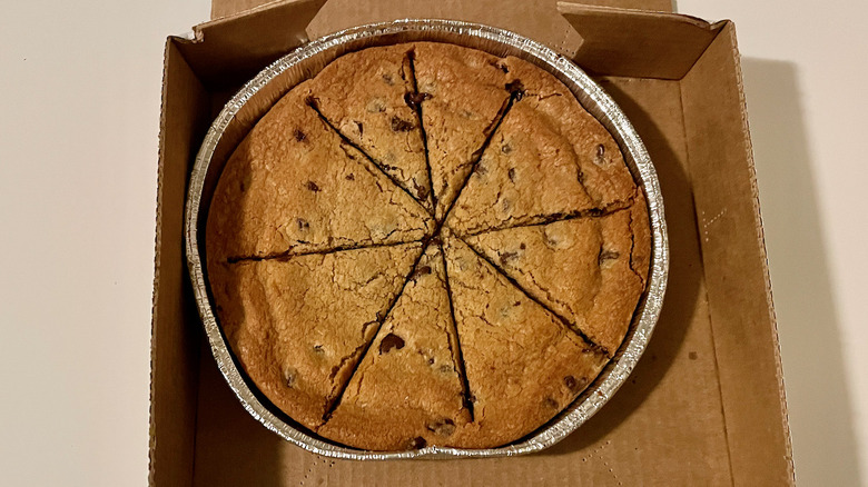 Papa John's cookie cut into wedges