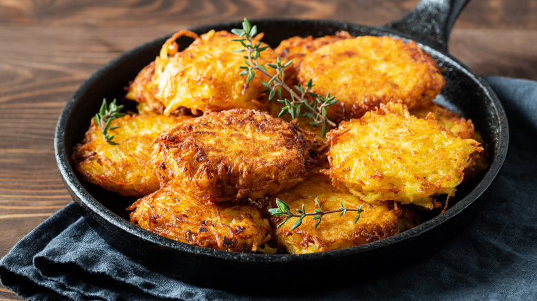 latkes in cast iron pan