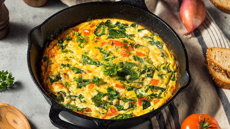 A cooked egg and spinach frittata