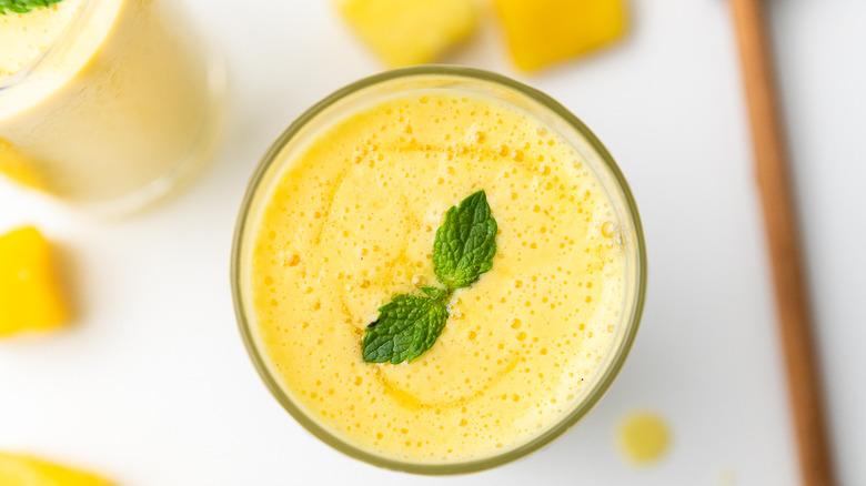 mango lassi in glass