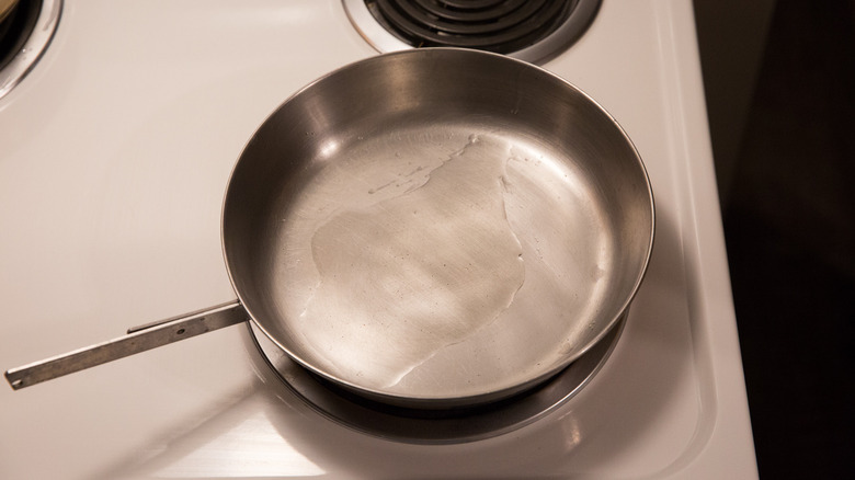 oil heating in skillet