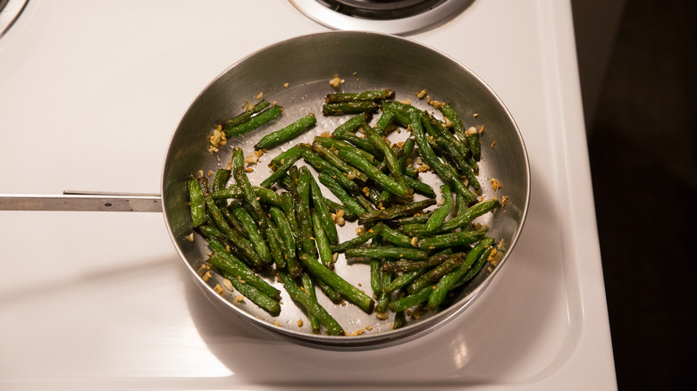 green bean dish in skillet