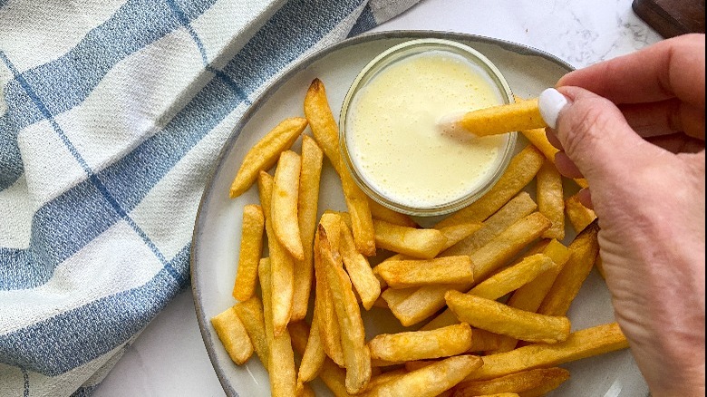 mayo and fries on plate