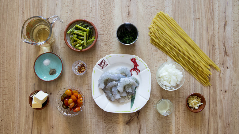 shrimp scampi ingredients on table