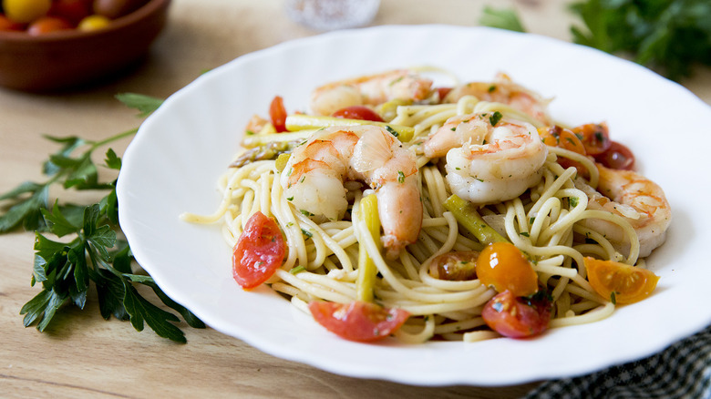 shrimp scampi in white dish