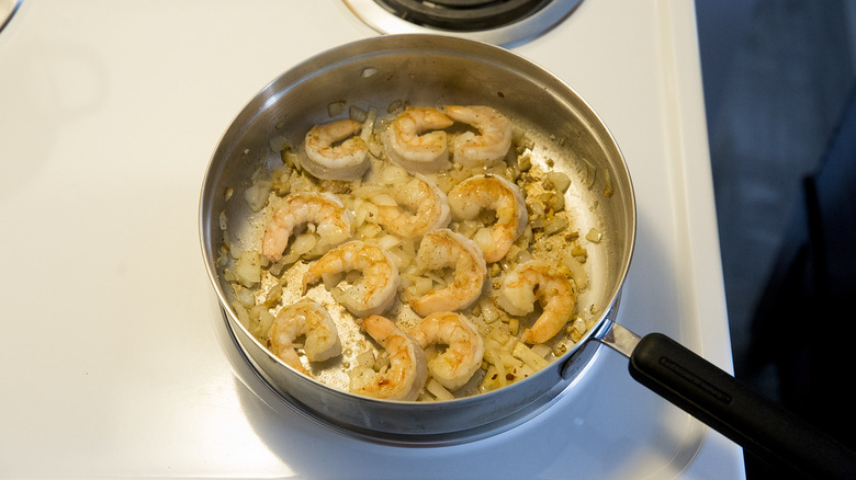 cooked shrimp in saute pan