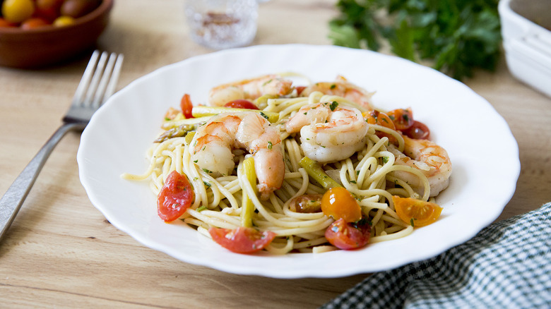 shrimp scampi served in dish