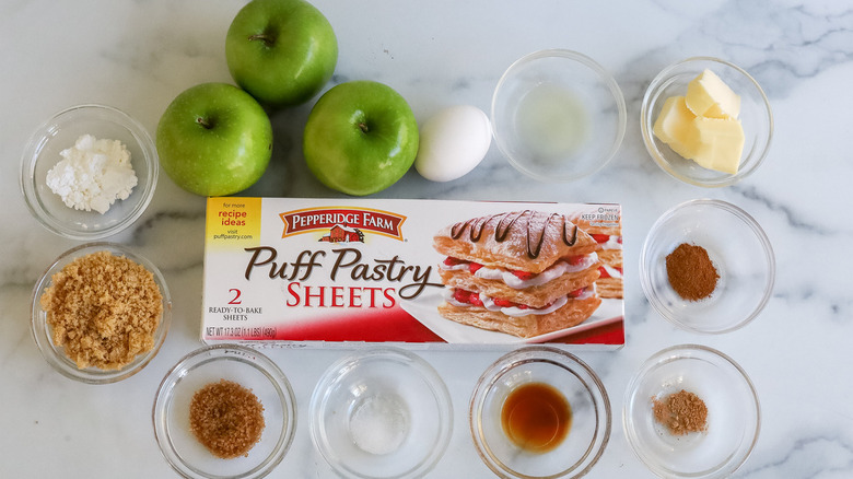 frozen puff pastry with apples and other baking ingredients