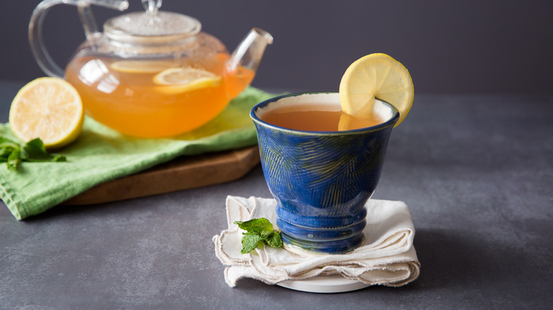 Tea served on gray table