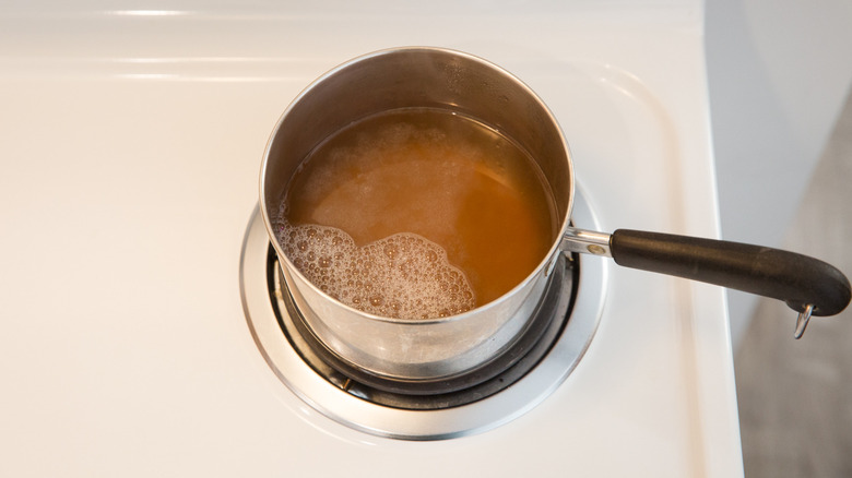 tea in pot on stove