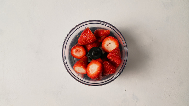 strawberries in a food processor