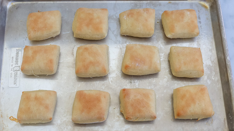 Baked rolls on a baking sheet