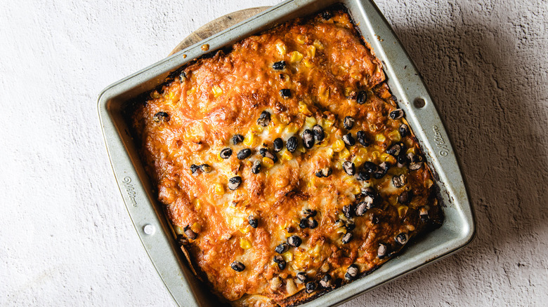 Baked casserole in pan