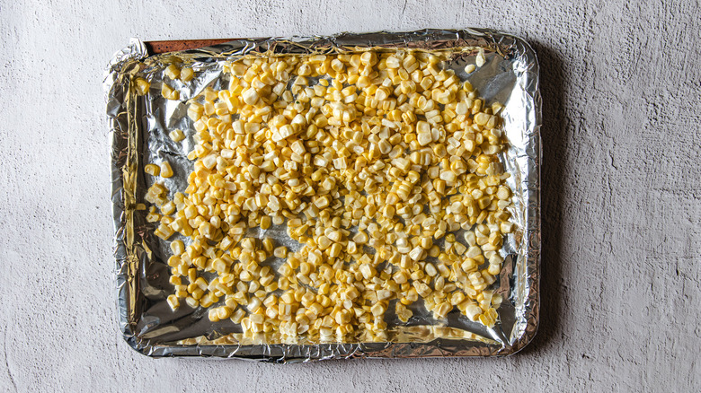 Corn on baking sheet