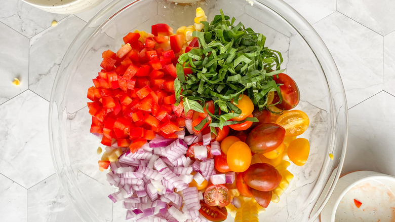 corn salad ingredients in a bowl 