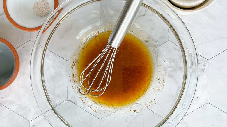 corn salad dressing in bowl 