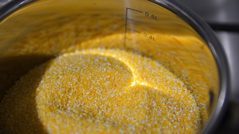 Close up of grits in pot 