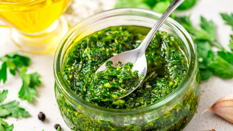 Chimichurri in glass jar