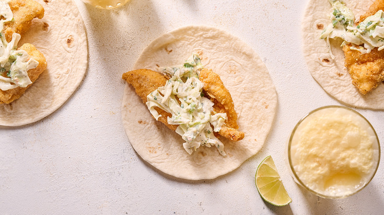 catfish tacos on table