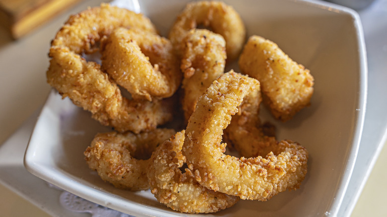 Closeup on cornmeal coated calamari