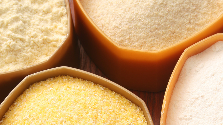 containers of cornmeal and flour