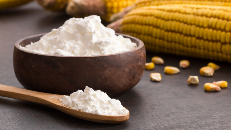 cornstarch in a wooden bowl