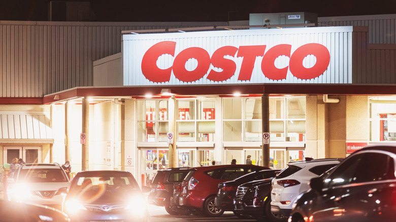 exterior of busy costco at night